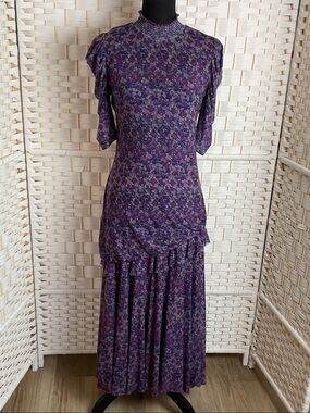 Free People Purple Floral High-Neck Ruffle Maxi Dress